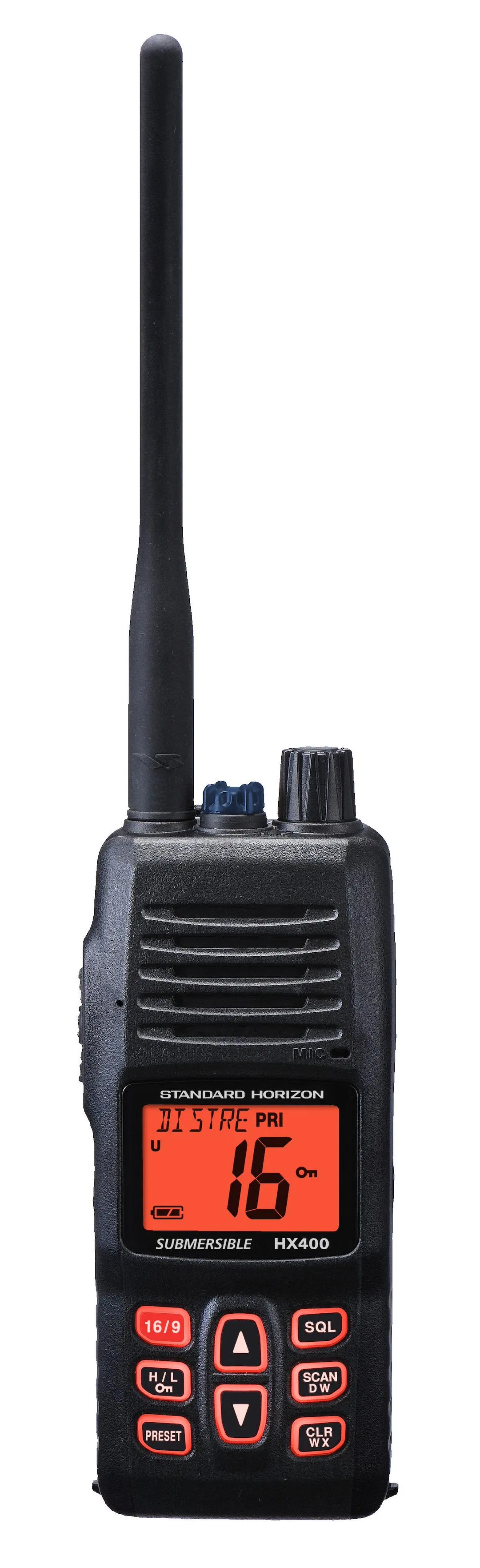 HX400IS – STANDARD VHF Radio, Handheld United States/ Canadian/ International Channels 5/ 1 Watts NOAA Weather Channe...